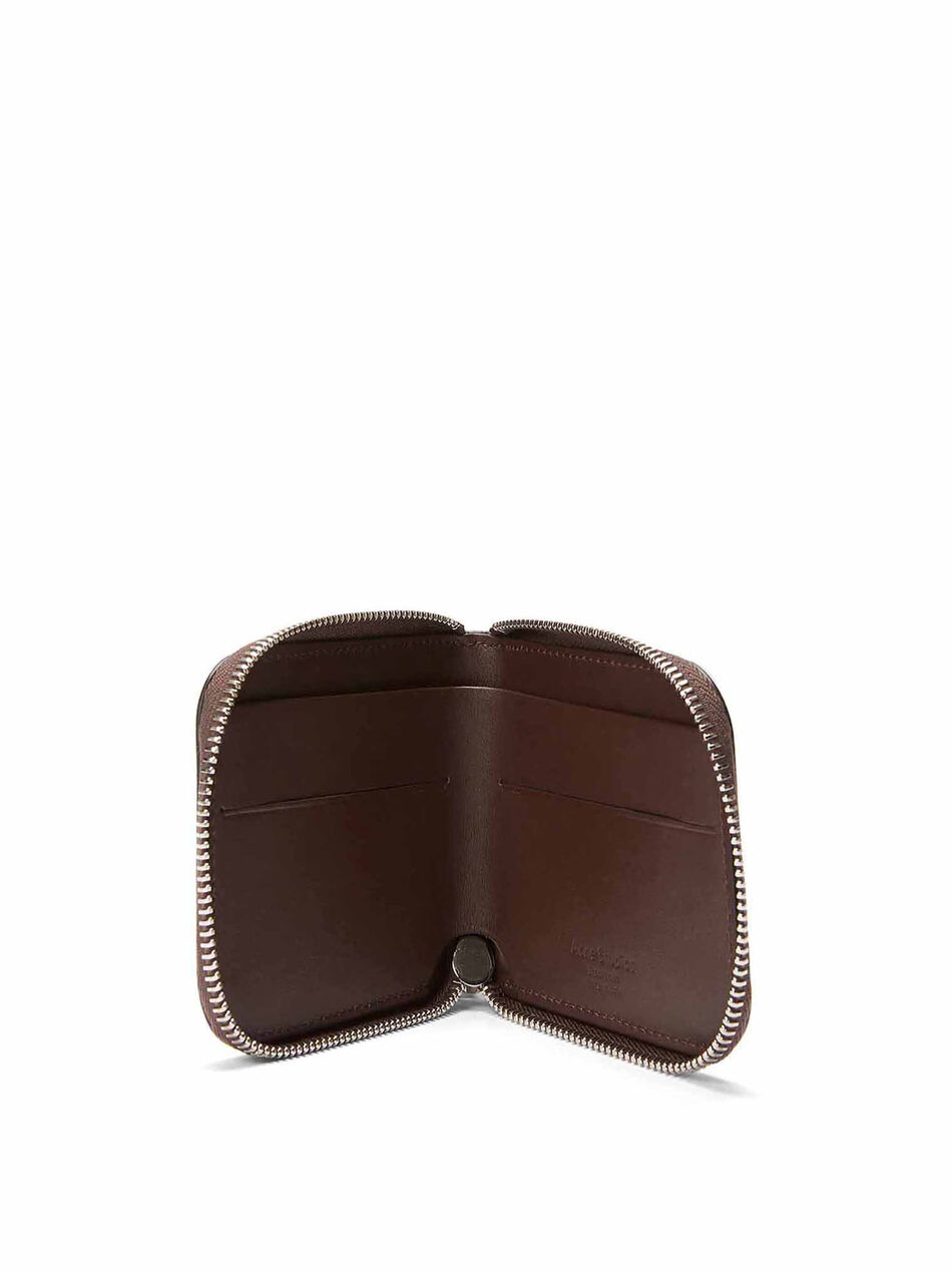 Leather Compact Zip Wallet in Brown