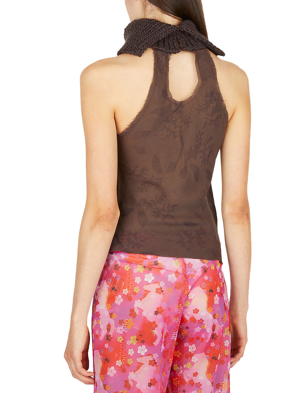 Knit Collar Floral Halter Top