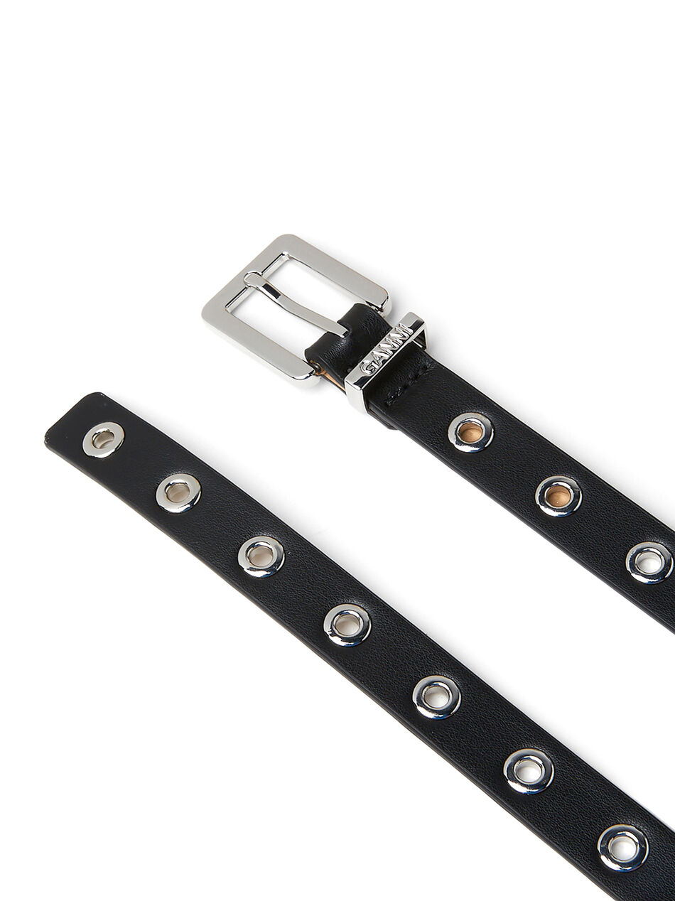 Eyelet Thin Waist Belt Black