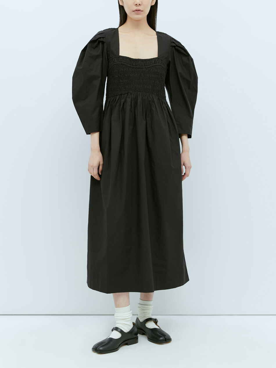 Open-Neck Smock Midi Dress