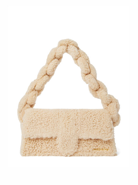 Le Bambidou Shearling Shoulder Bag in Beige