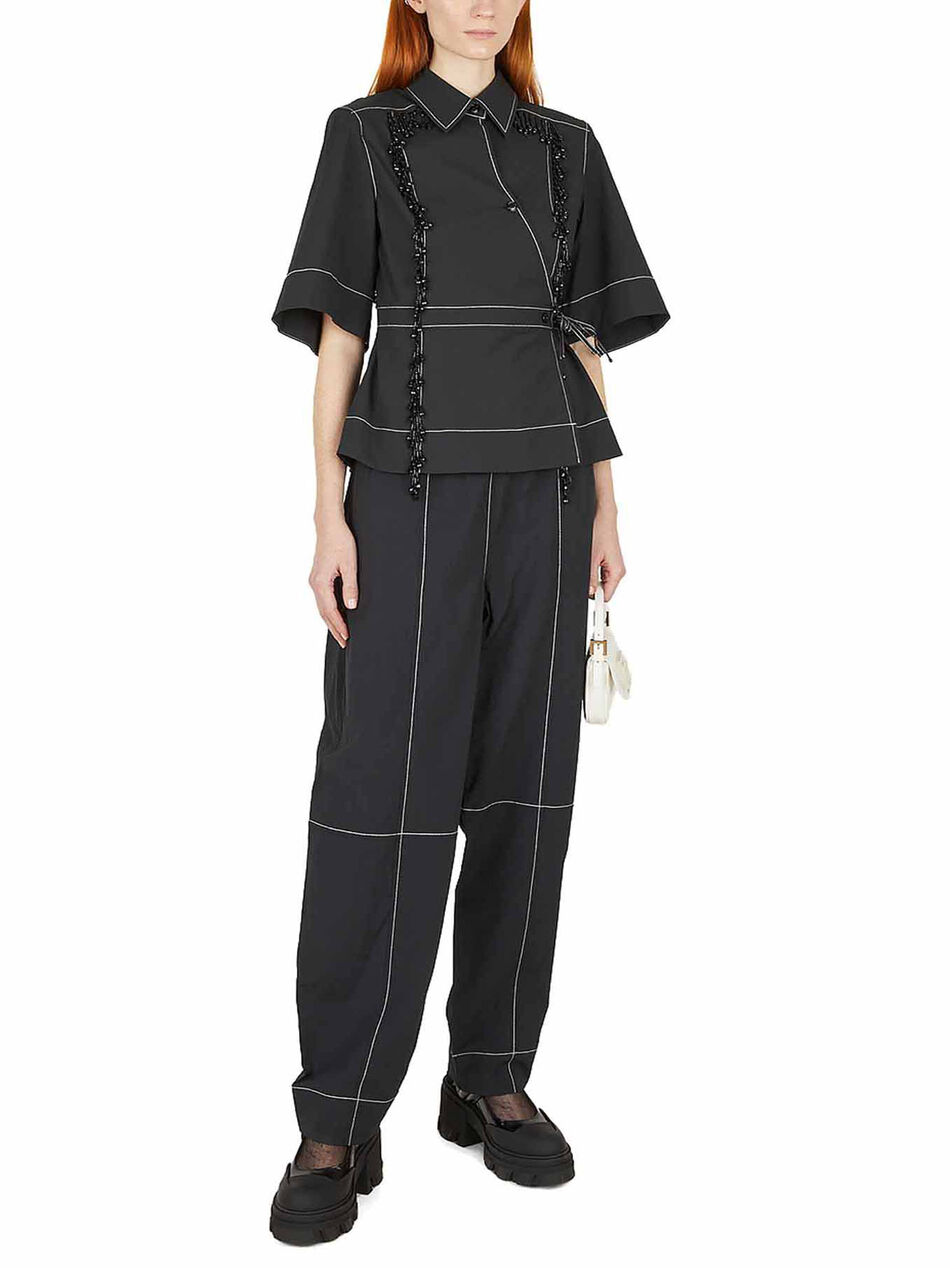 Shirt with Beads and Contrast Stitching