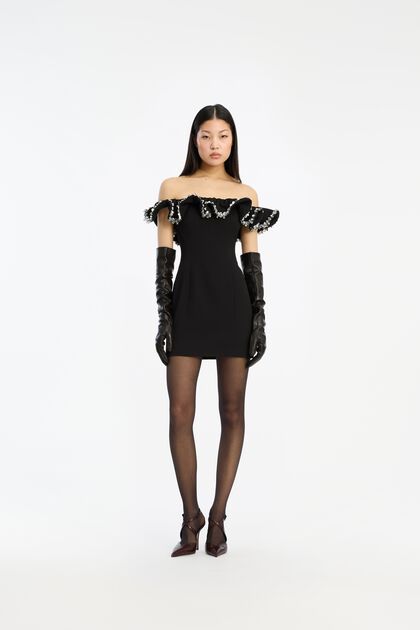 CREPE MINI RUFFLE DRESS