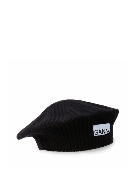 Ribbed Knit Beret Hat in Black