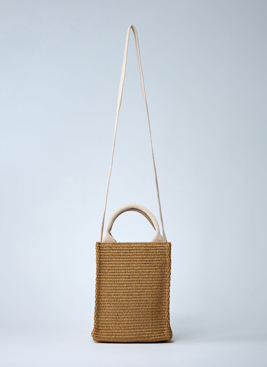 Mini Logo Motif Raffia Handbag