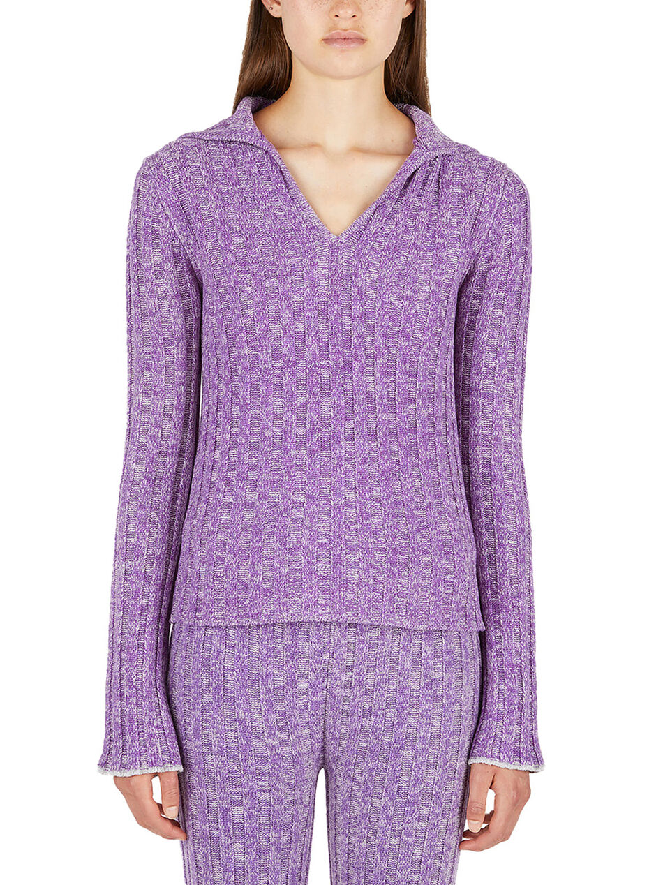 Polo Collar Sweater in Purple