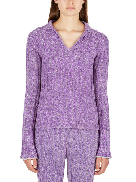 Polo Collar Sweater in Purple