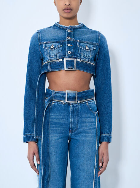 Crop Denim Jacket With Zip-Belt