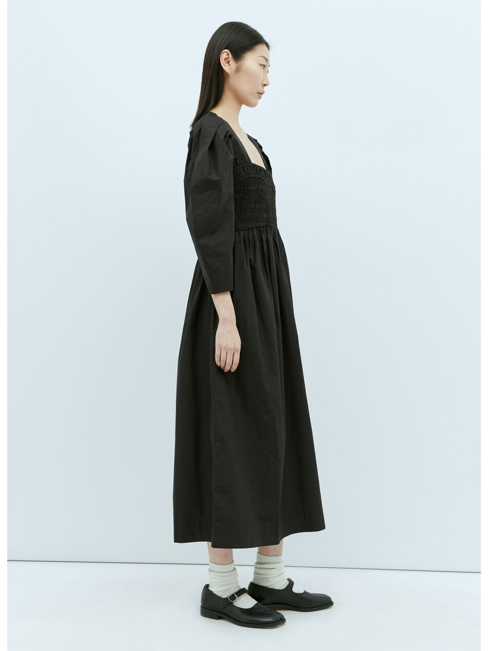 Open-Neck Smock Midi Dress