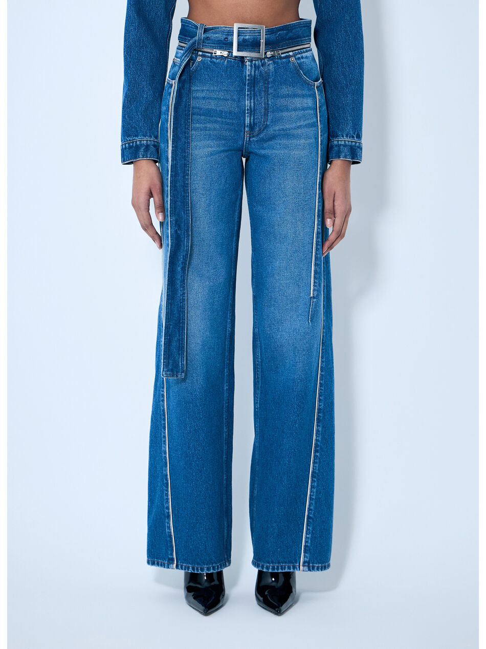 Zip-Belt Denim Jeans
