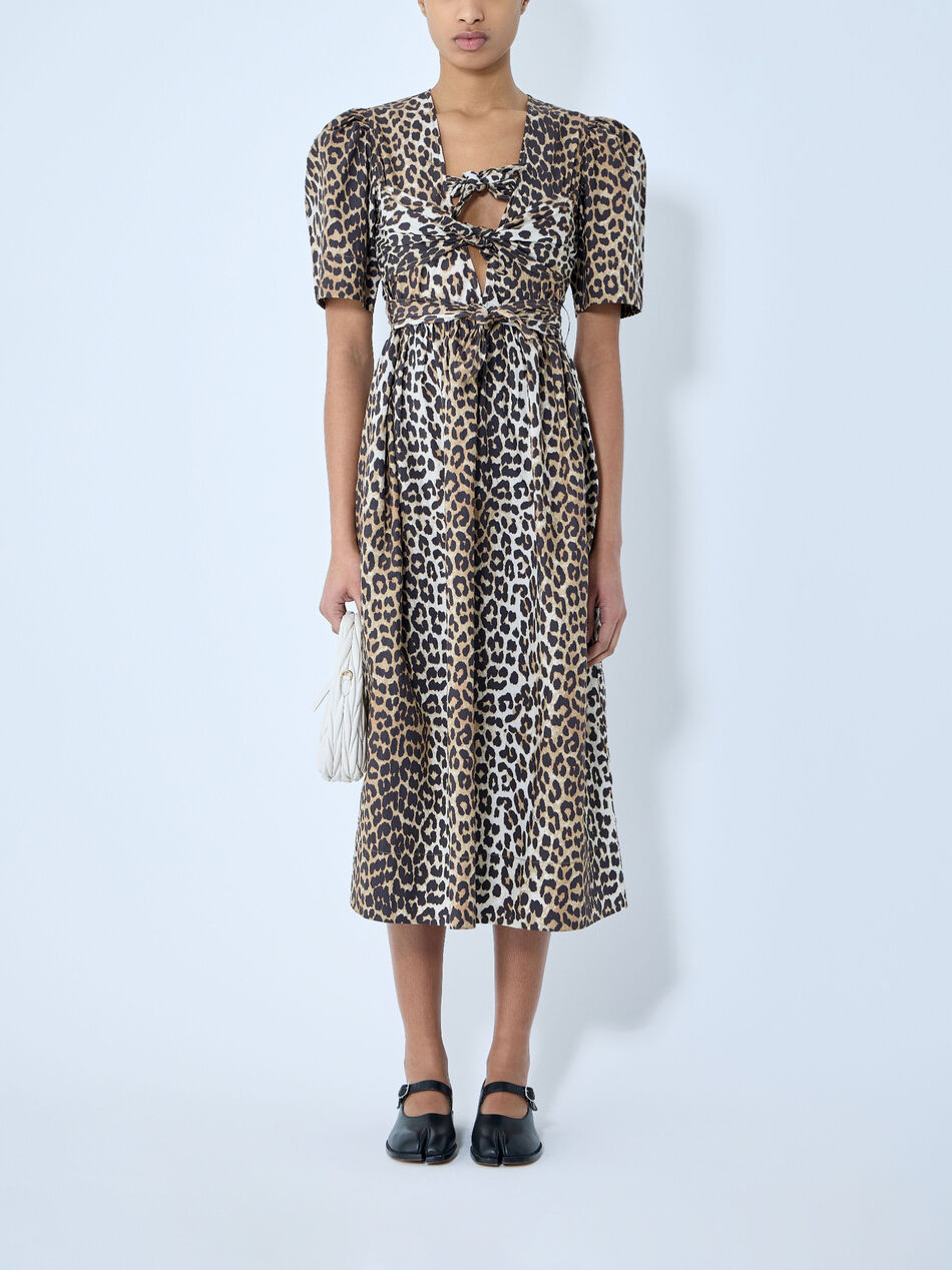 Leopard Print Tie Strap Midi Dress