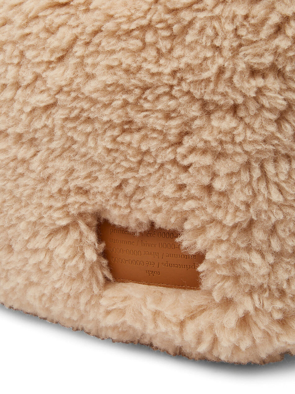 Cross Faux Fur Shoulder Bag in Beige