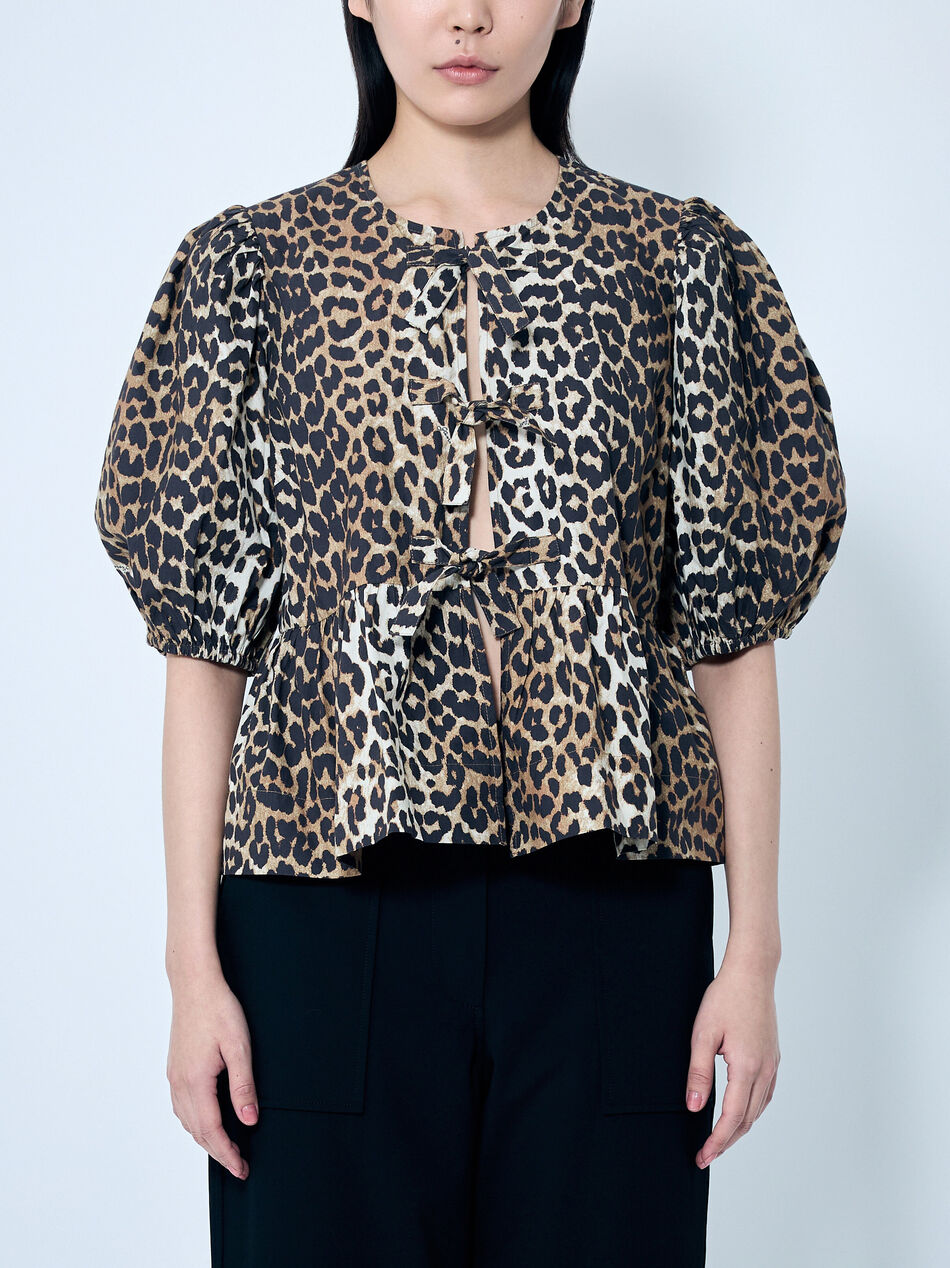 Leopard Poplin Peplum Blouse
