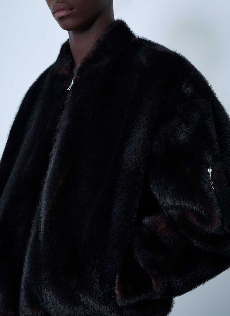 Bomber Jacket With Faux Shearling Trim