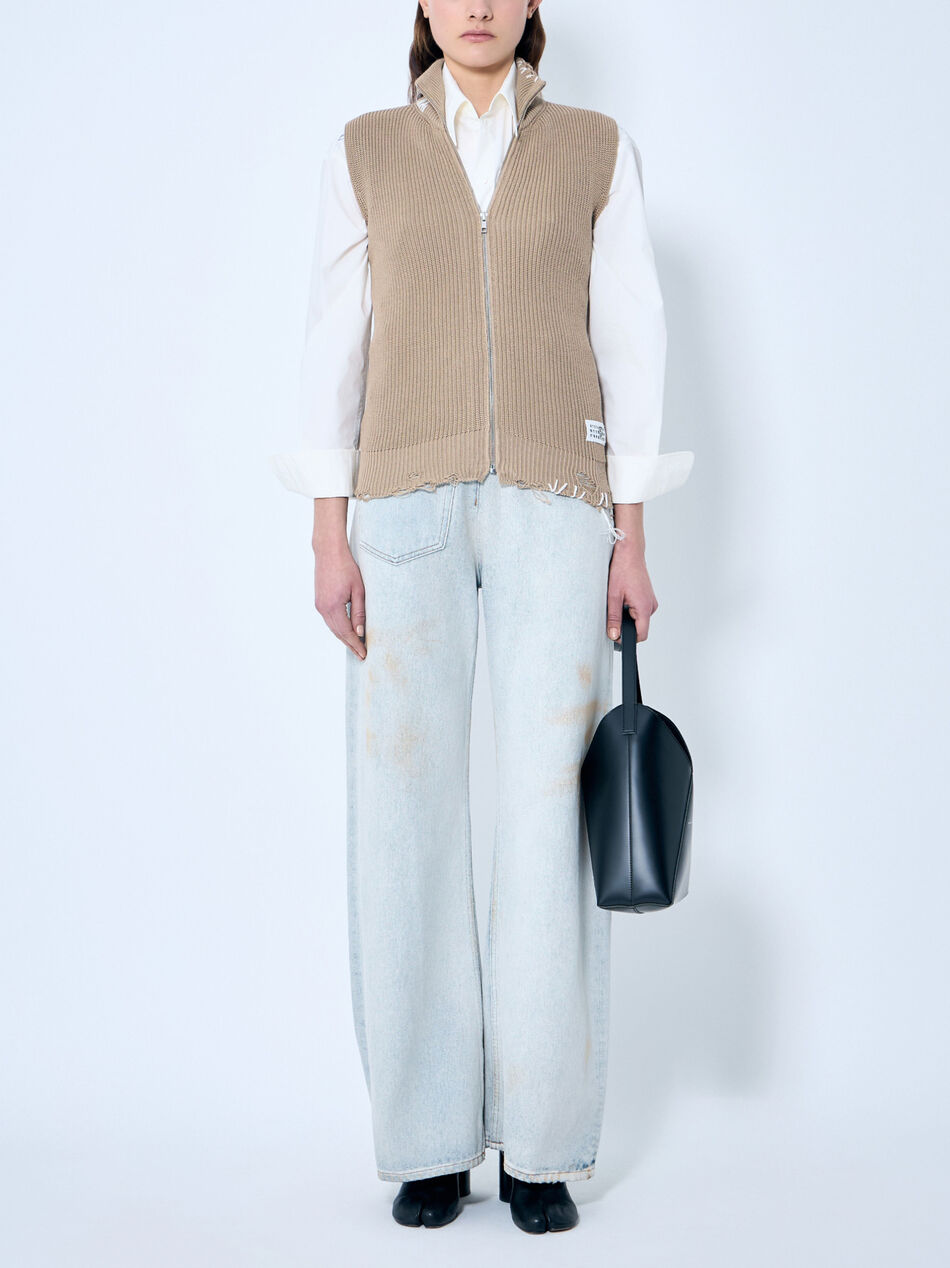 Distressed Zip-Up Knit Vest