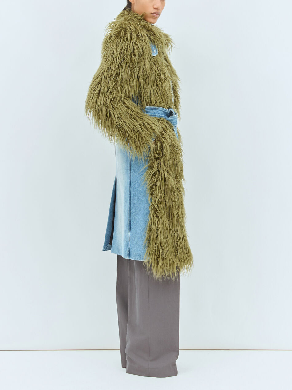 Faux Fur And Denim Coat