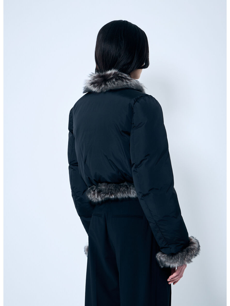 Puffer Jacket With Shearling Trims