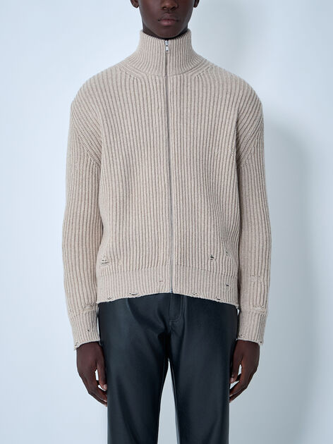 Distressed Zip-Up Cardigan