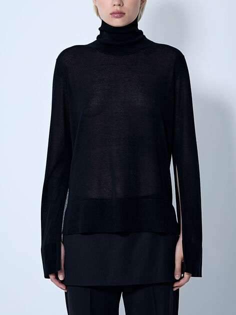 Slit Sleeve Turtleneck