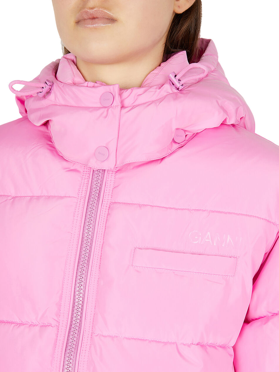 Hooded Tech Puffer Jacket in Pink