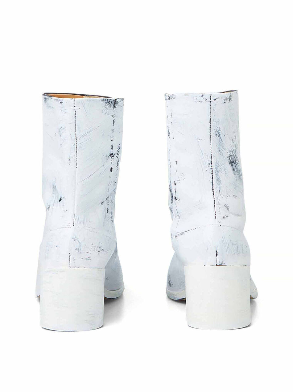 Tabi Painted Effect Boots in White Leather