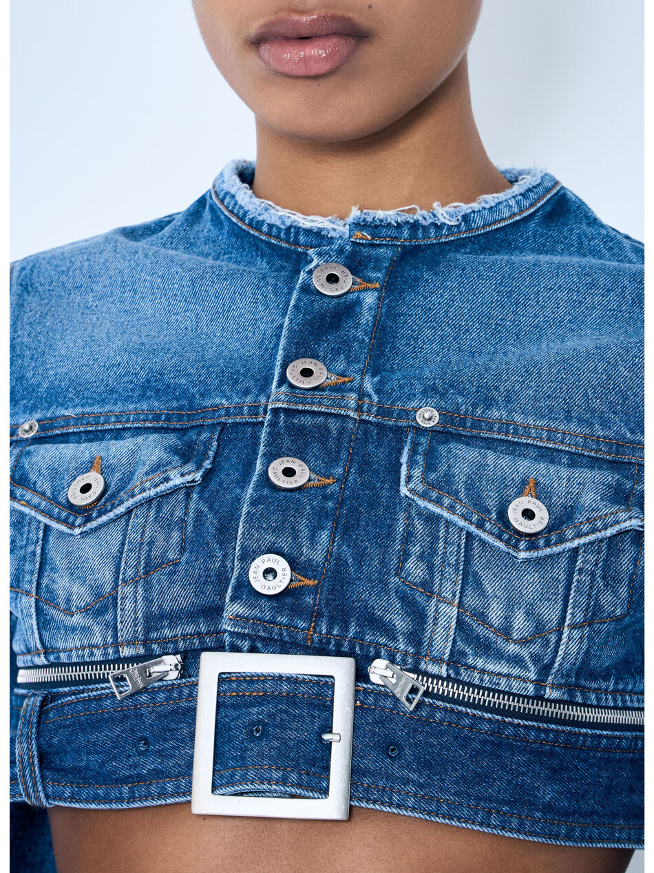 Crop Denim Jacket With Zip-Belt