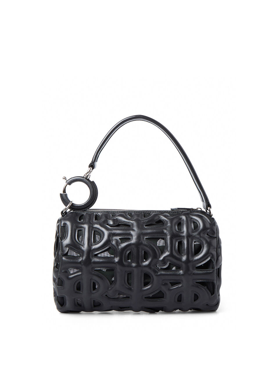 Rhombi Small Black Leather Shoulder Bag