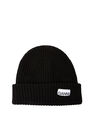 GANNI Logo Patch Ribbed Beanie Hat in Black  flgan0250048blk