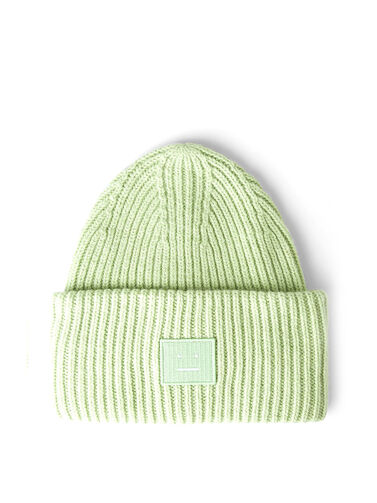 Acne Studios Face Patch Beanie Hat in Green | THE FLAMEL® display picture 2