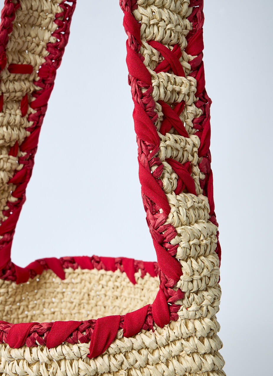 Logo Motif Raffia Shoulder Bag