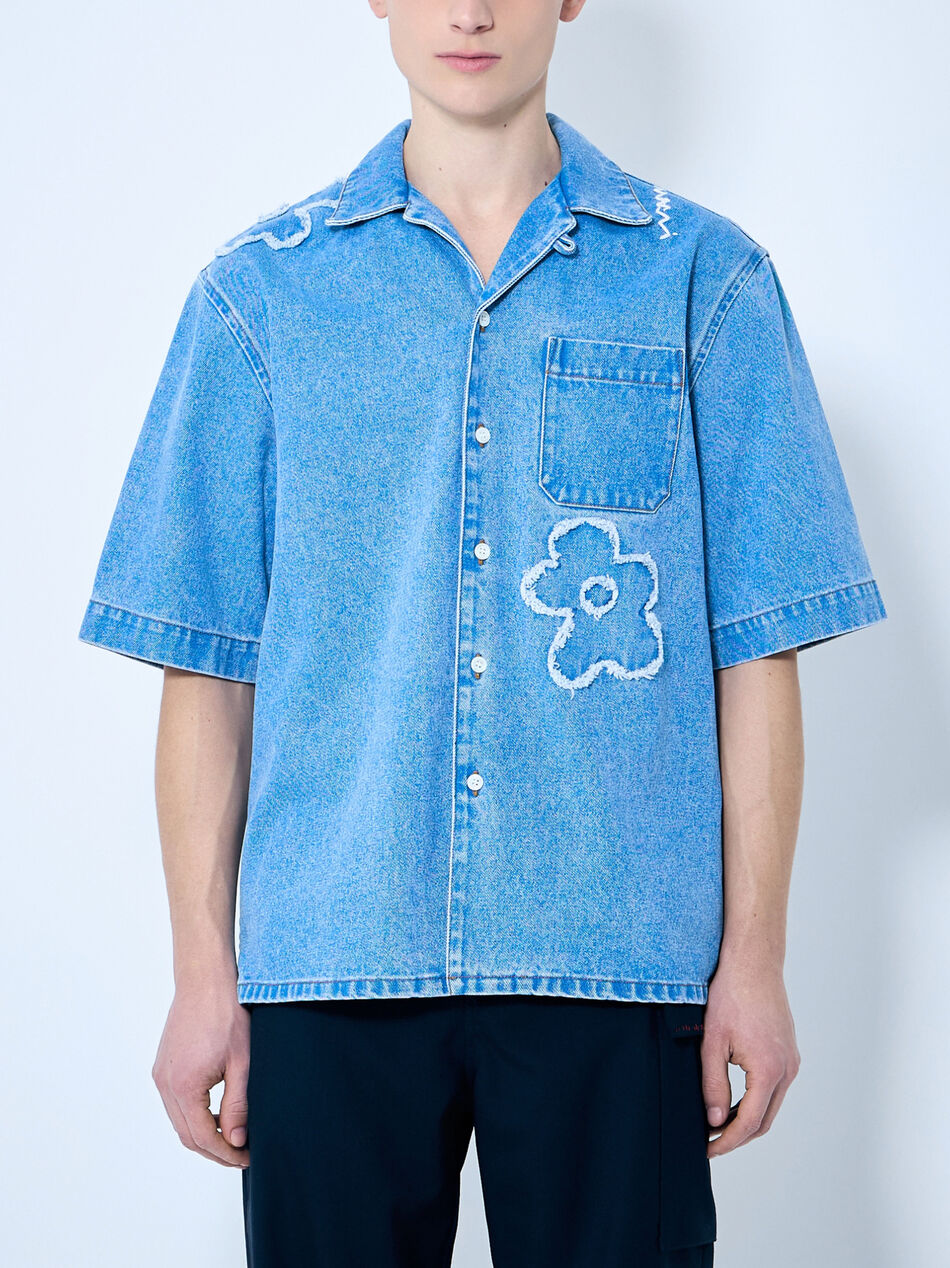 Denim Shirt With Flower Motif