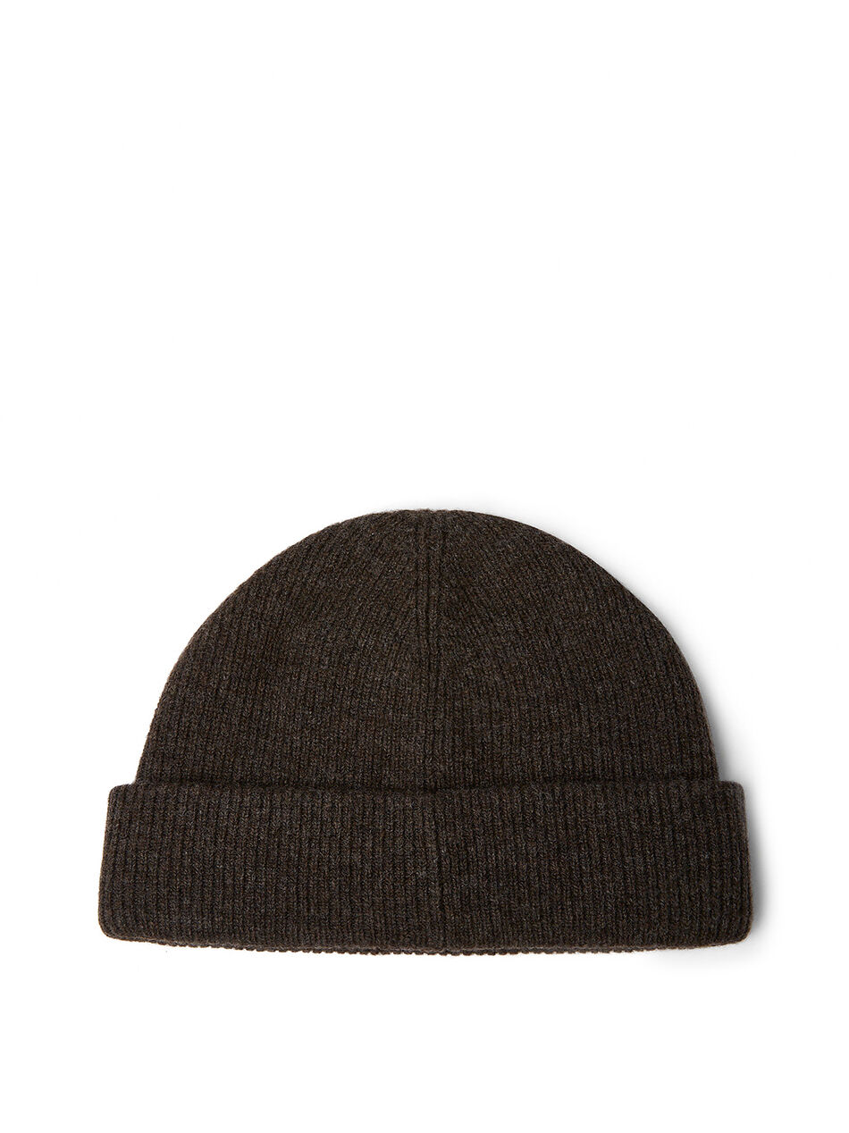 Face Patch Beanie Hat in Brown