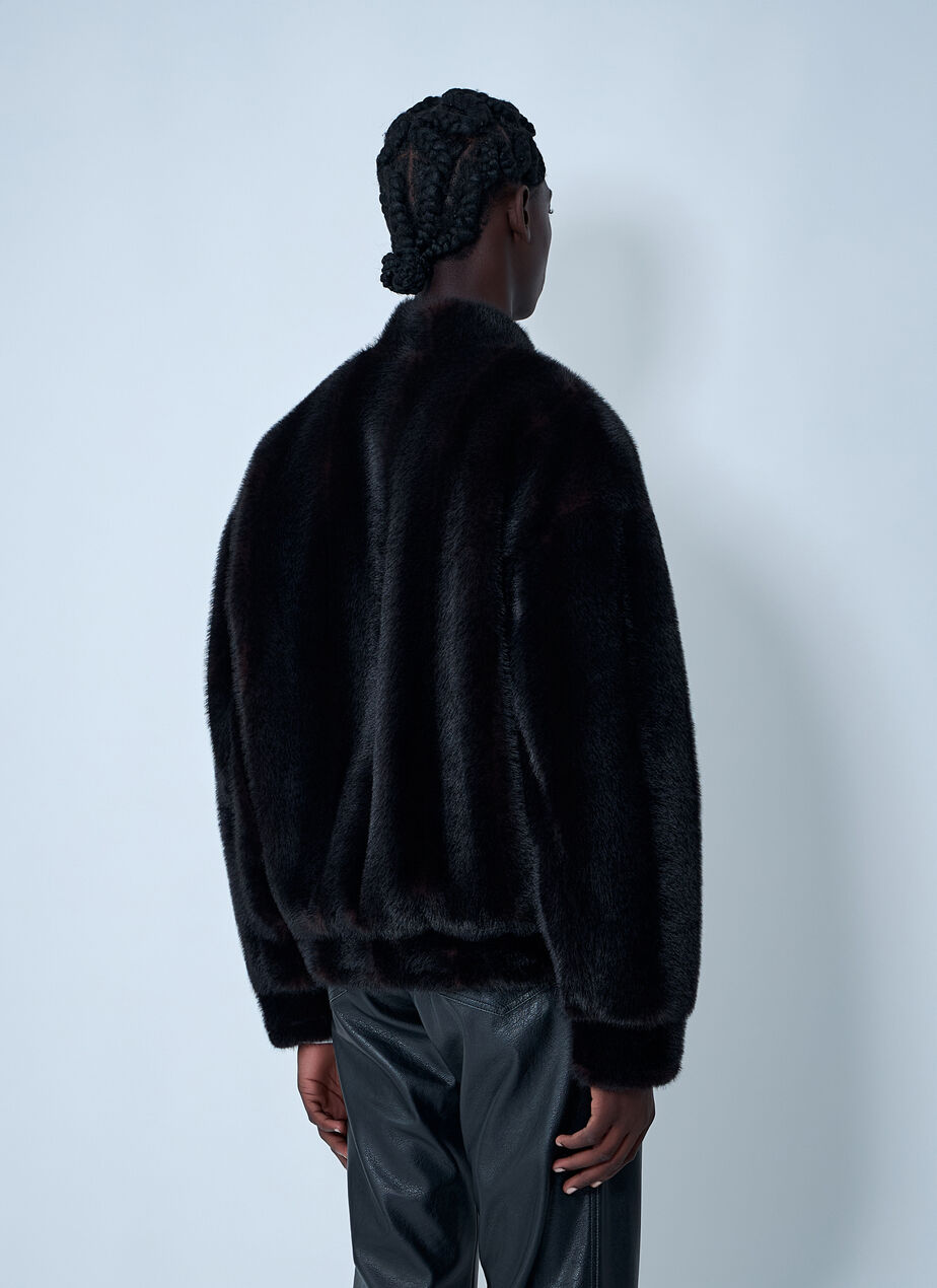 Bomber Jacket With Faux Shearling Trim