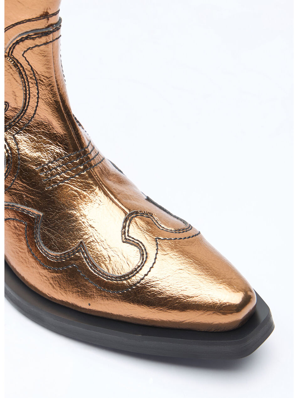 Mid Shaft Embroidered Metallic Western Boots