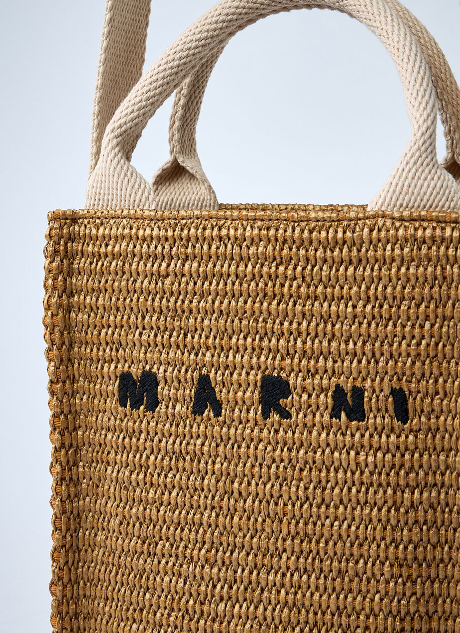 Mini Logo Motif Raffia Handbag