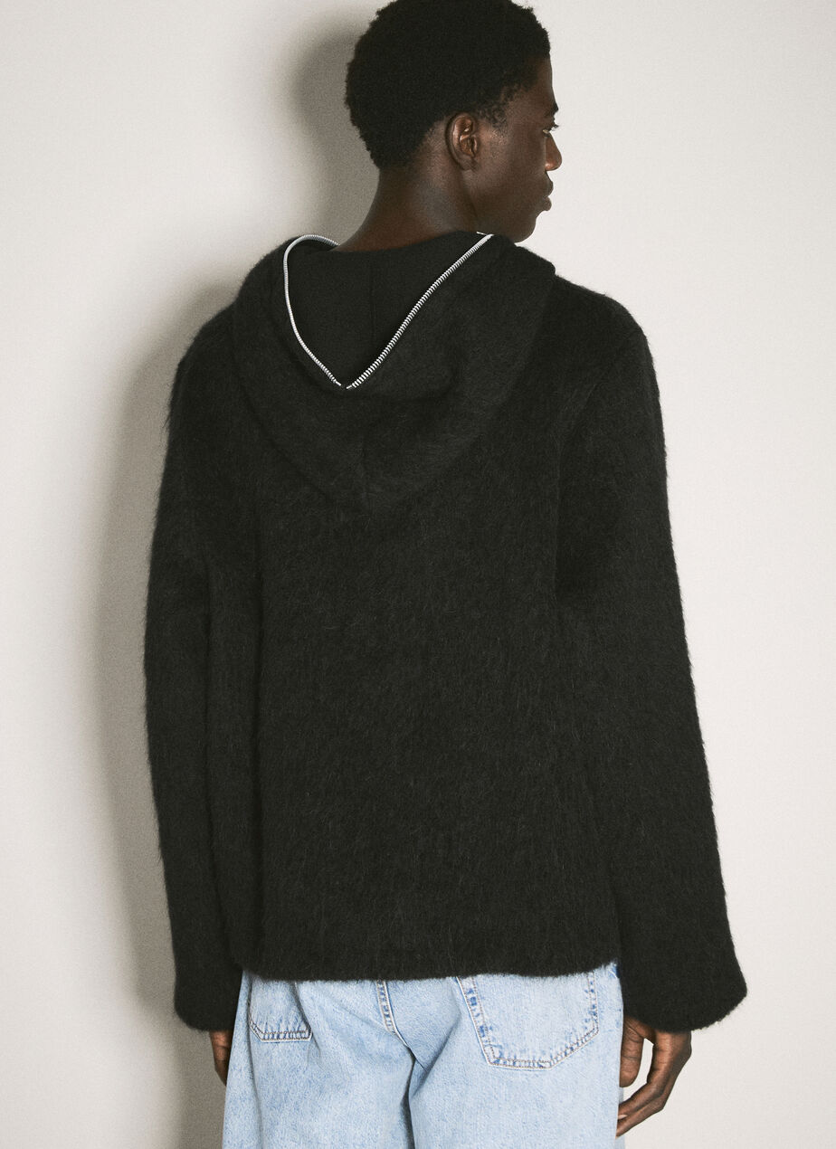 Hairy Zip-Up Hooded Cardigan