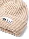 GANNI Logo Patch Ribbed Beanie Hat in Beige Beige flgan0250049san
