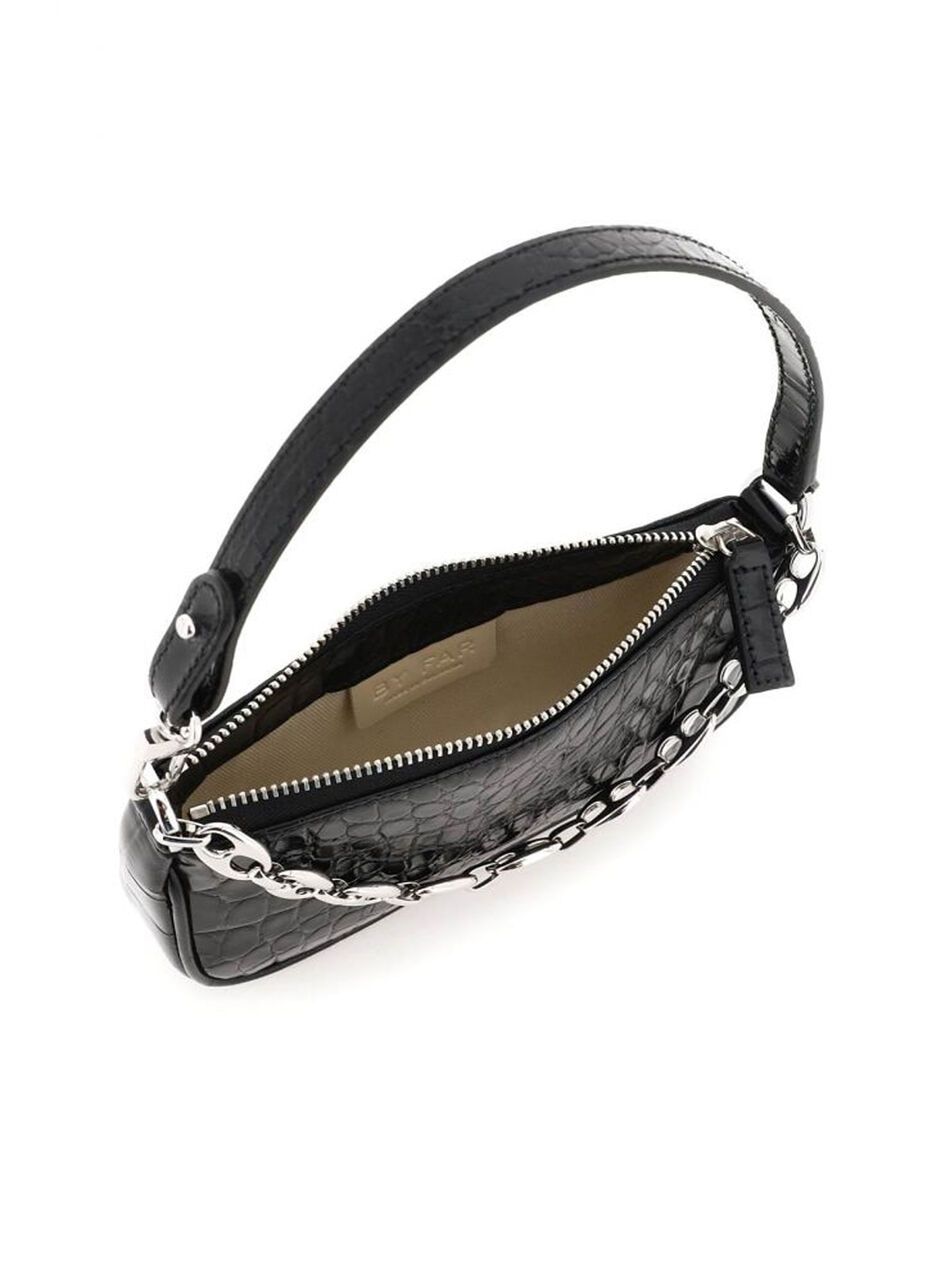 Croco Rachel Mini Shoulder Bag in Black