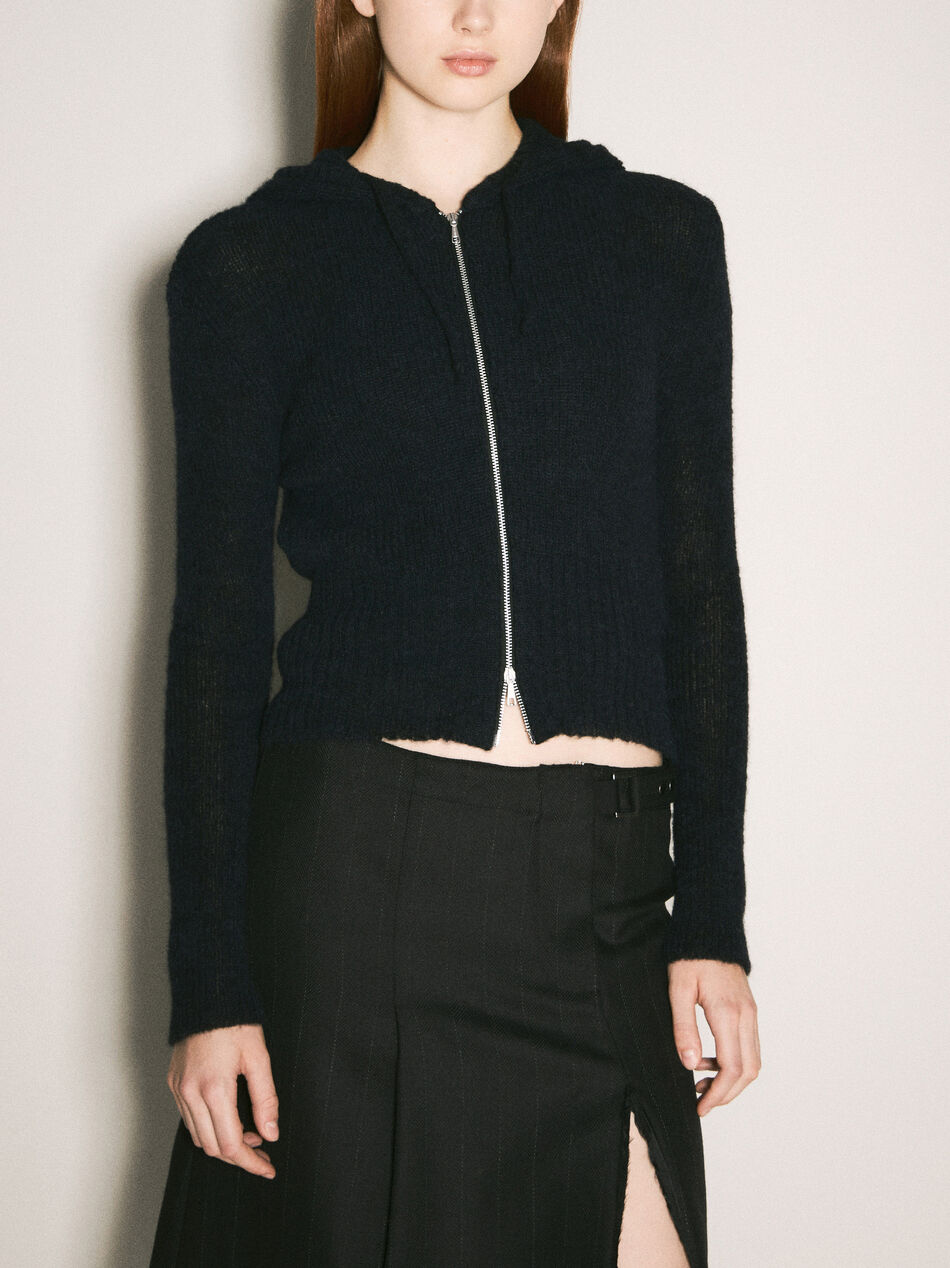 Compact Hooded Zip-Up Cardigan