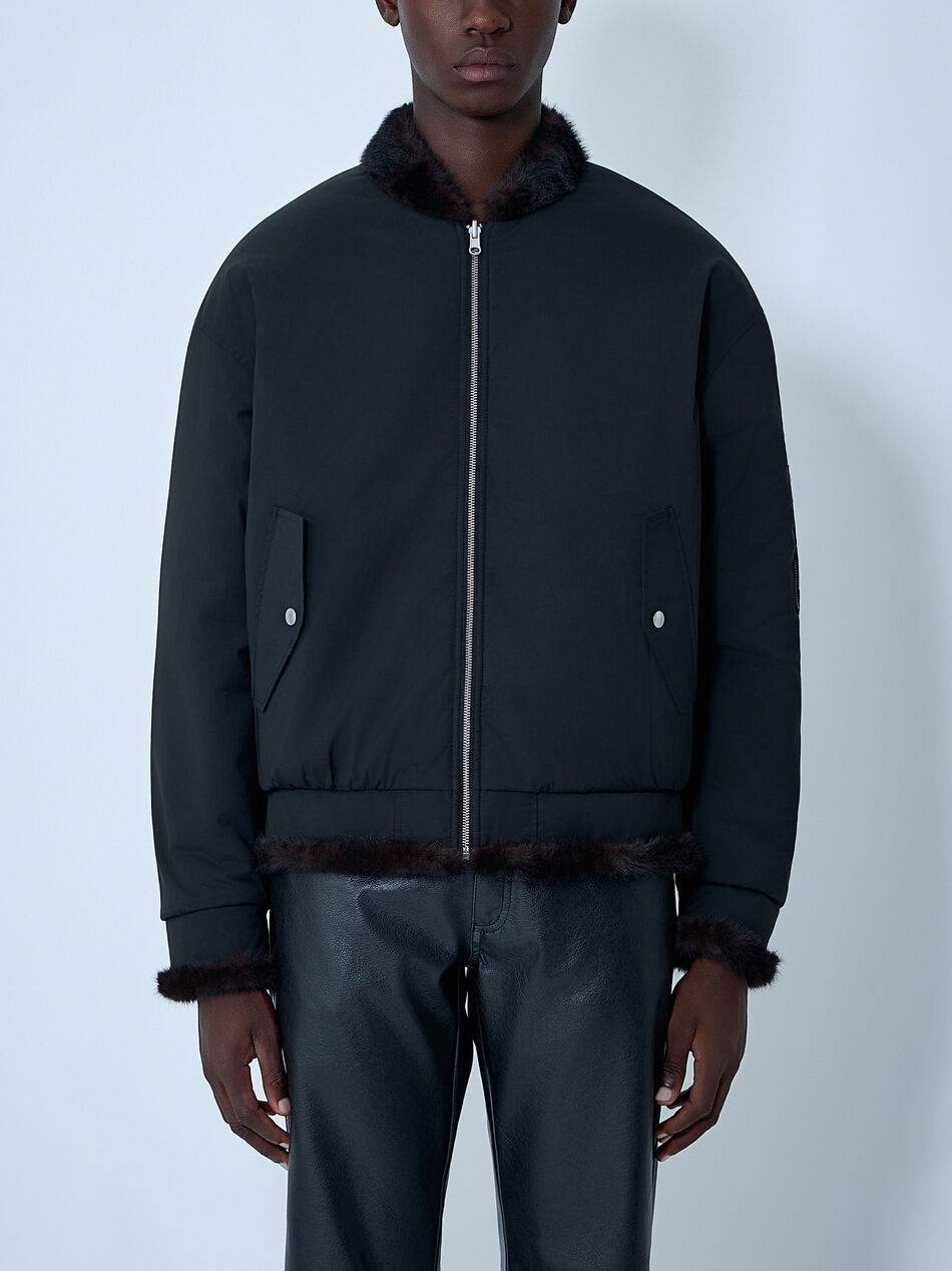 Bomber Jacket With Faux Shearling Trim