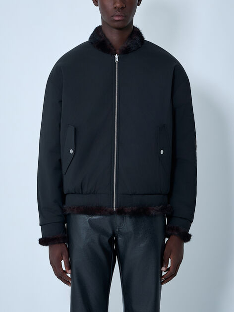 Bomber Jacket With Faux Shearling Trim