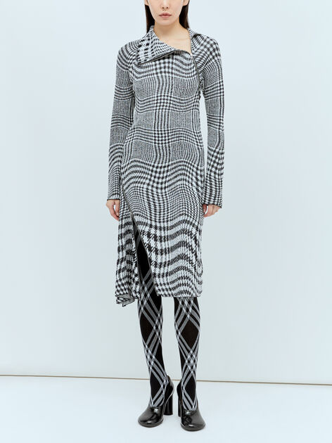 Warped Houdstooth Midi Dress