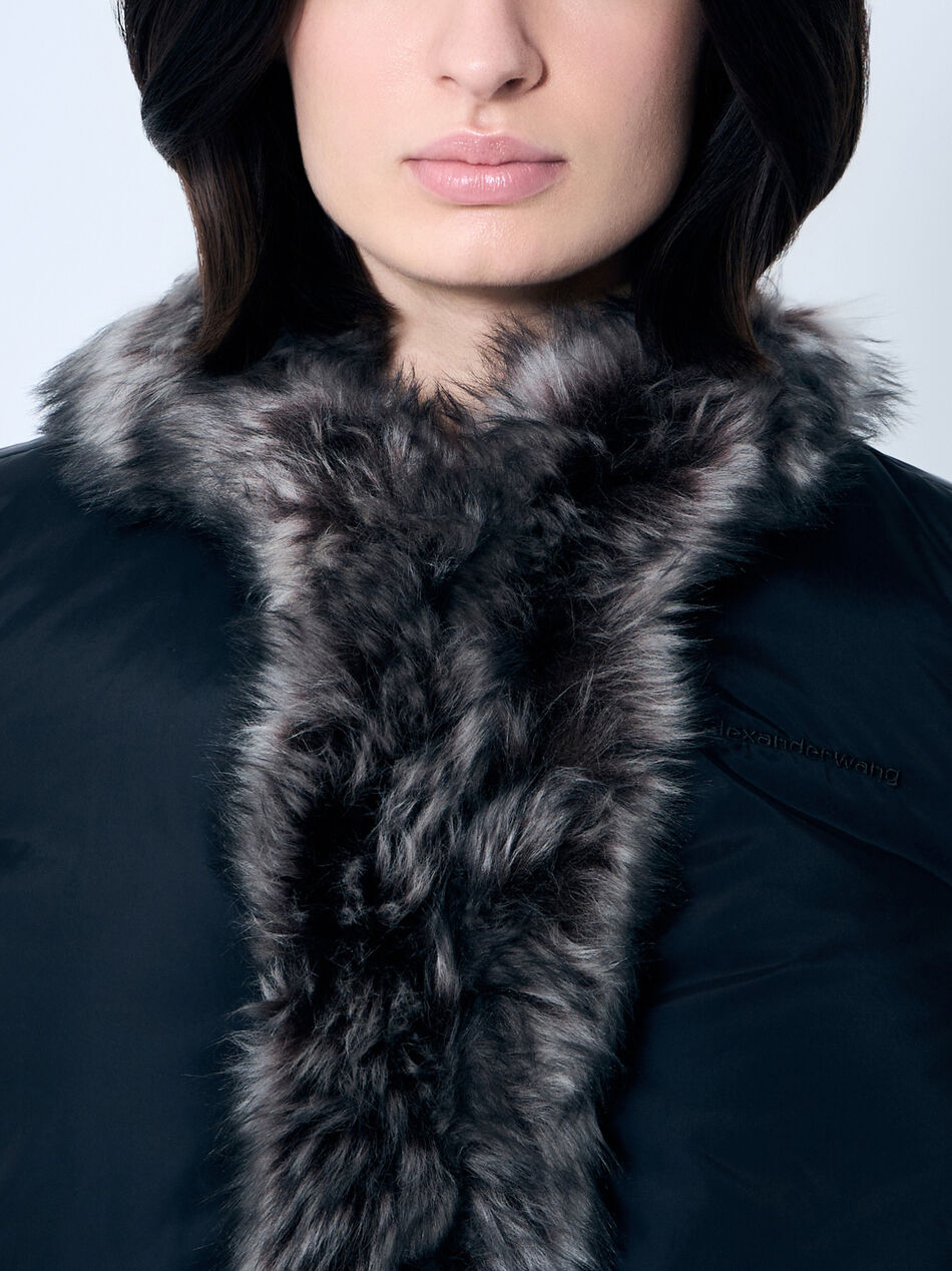 Puffer Jacket With Shearling Trims