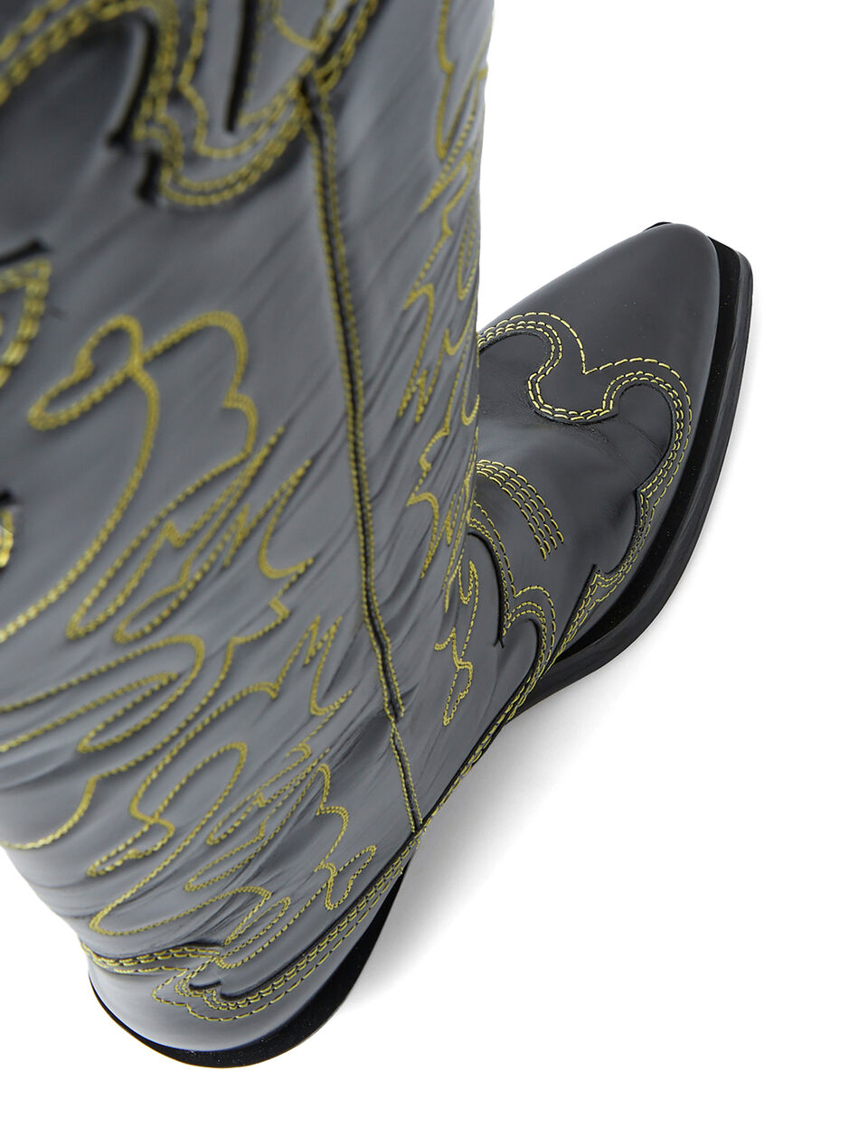 Knee High Embroidered Western Boot Black/Yellow
