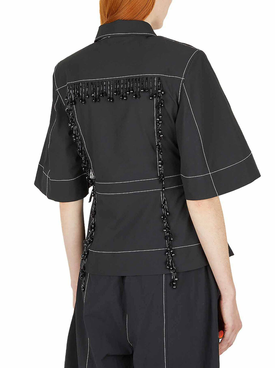 Shirt with Beads and Contrast Stitching