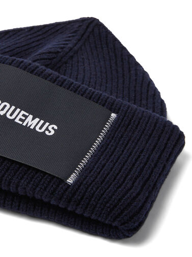 Jacquemus Navy Ribbed Cuff Beanie with Logo Patch Jacquemus Navy Le Chouchou  main image 3