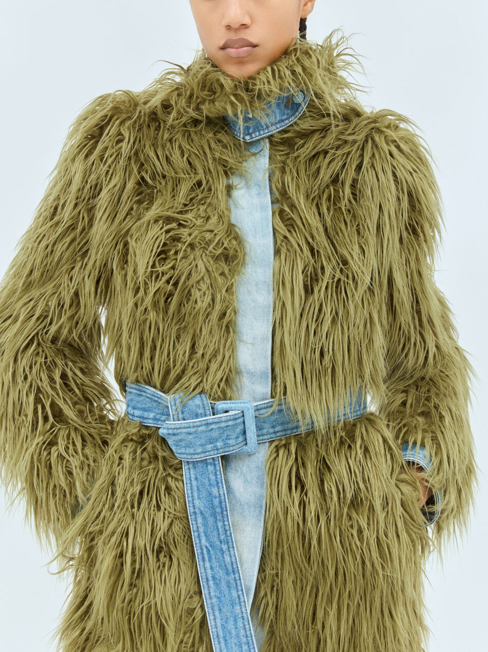 Faux Fur And Denim Coat