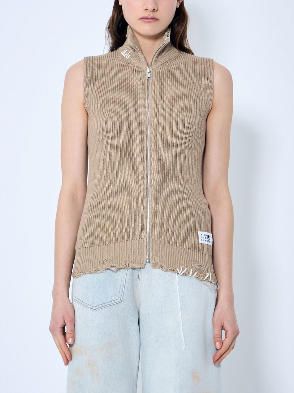 Distressed Zip-Up Knit Vest