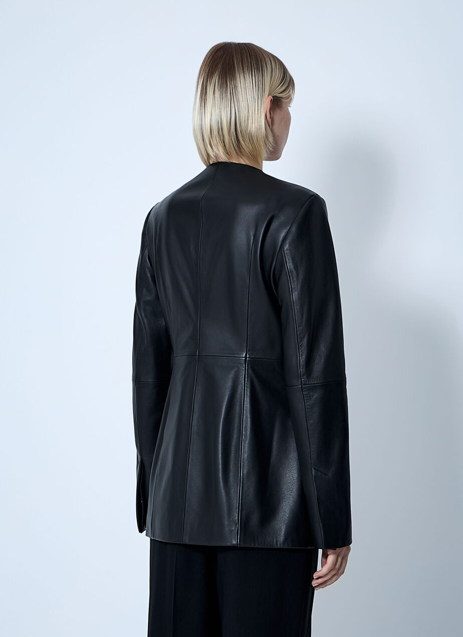 Collarless Leather Jacket