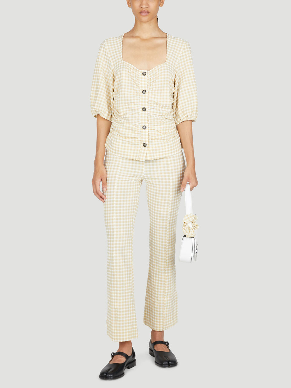 Stretch Seersucker Gathered Blouse